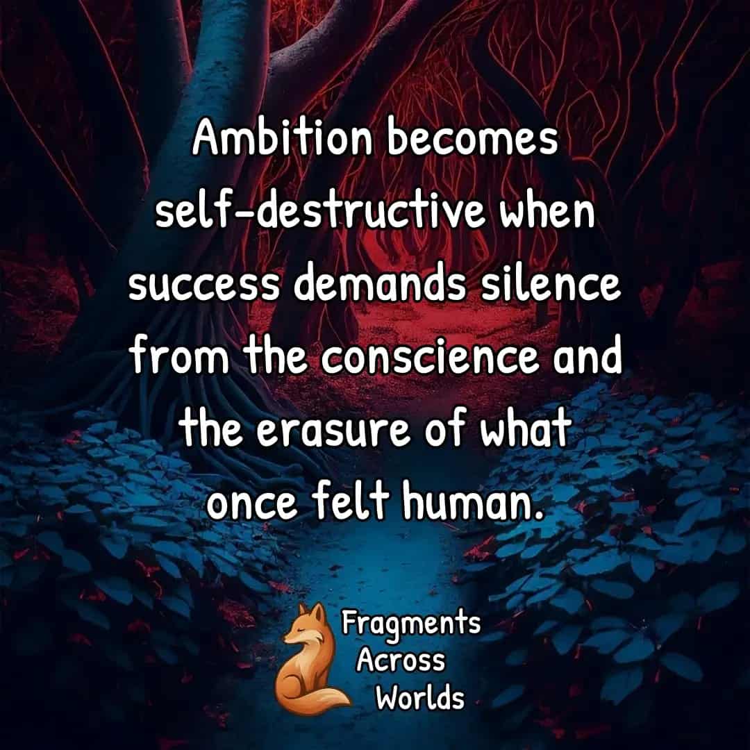 Ambition becomes self-destructive when success demands silence from the conscience and the erasure of what once felt human.