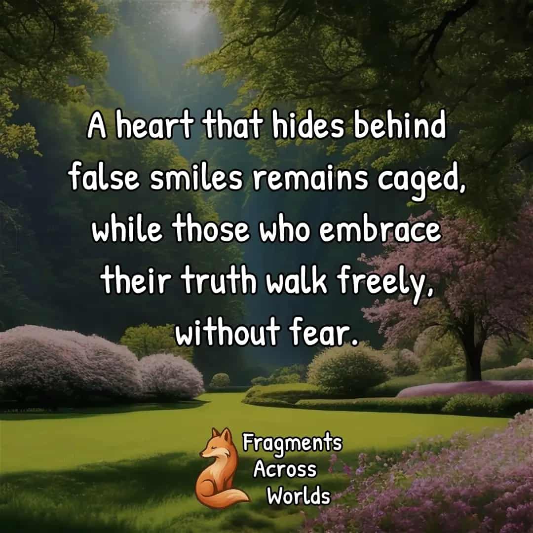 A heart that hides behind false smiles remains caged, while those who embrace their truth walk freely, without fear.